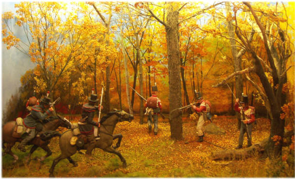 Hand crafted miniature dioramas depict scenes from the River Raisin Massacre and the Battles of Lake Erie and Thames